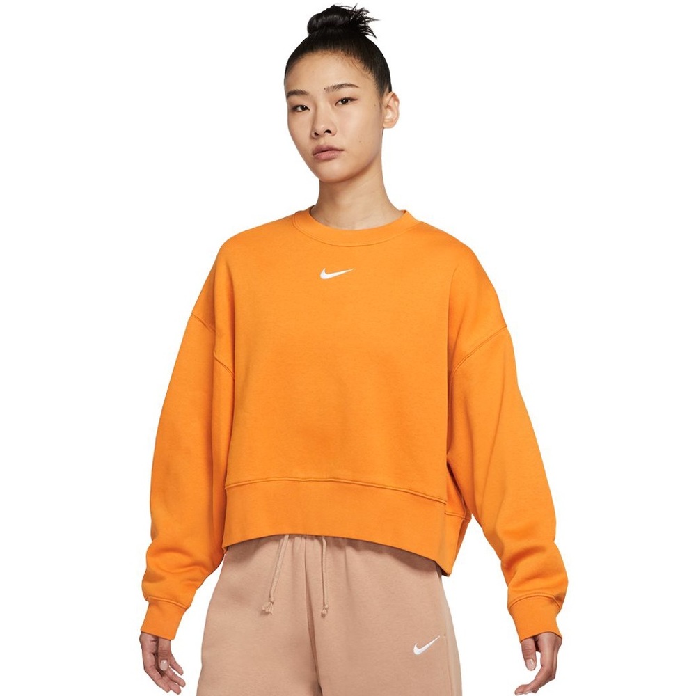 Nike Essentials Crew Fleece Crop Oversized Sweatshirt Crewneck - Orange